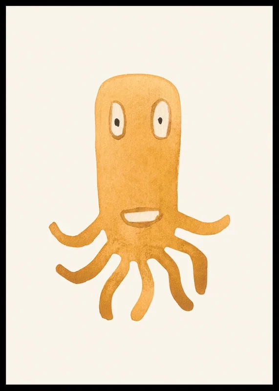 Akvarellillustration av orange bläckfiskmonster på ljus bakgrund-12