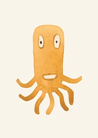 Akvarellillustration av orange bläckfiskmonster på ljus bakgrund-7