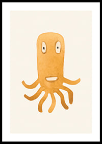 Ilustração em aquarela de monstro polvo laranja em fundo claro-0