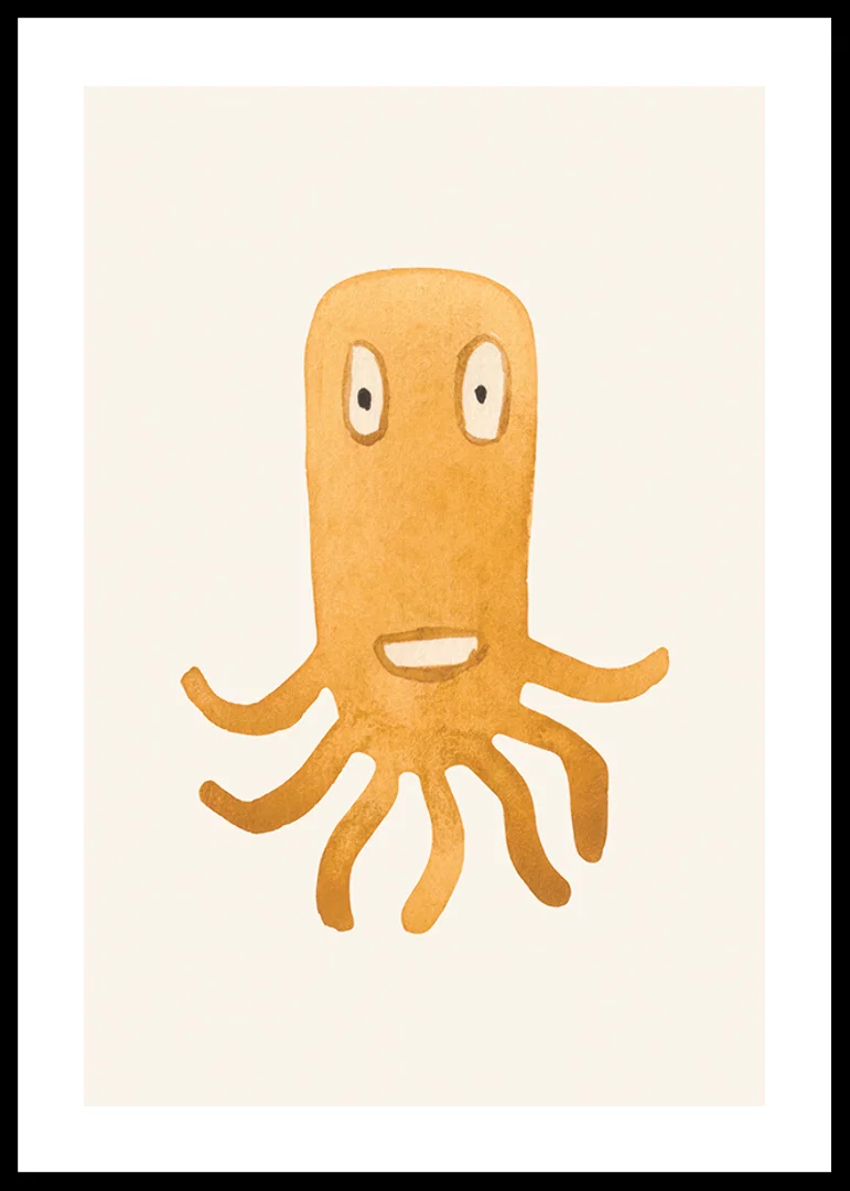 Akvarellillustration av orange bläckfiskmonster på ljus bakgrund-12