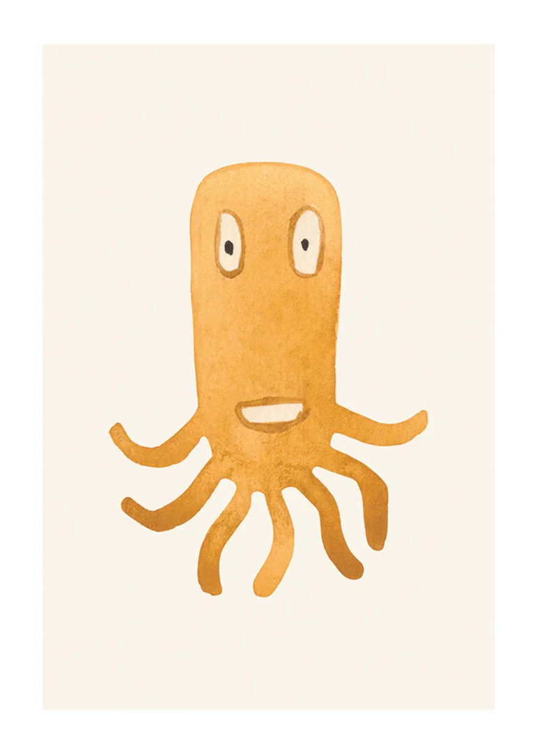 Akvarellillustration av orange bläckfiskmonster på ljus bakgrund-12