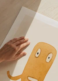 Akvarellillustration av orange bläckfiskmonster på ljus bakgrund-9