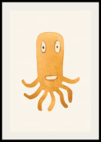 Ilustração em aquarela de monstro polvo laranja em fundo claro-2