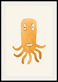Akvarellillustration av orange bläckfiskmonster på ljus bakgrund-2