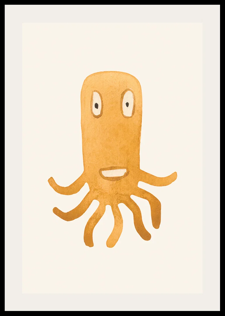 Akvarellillustration av orange bläckfiskmonster på ljus bakgrund-12