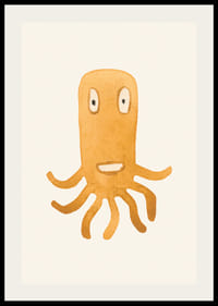 Waterverfillustratie van een oranje octopusmonster op een lichte achtergrond-2