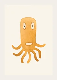 Akvarellillustration av orange bläckfiskmonster på ljus bakgrund-3