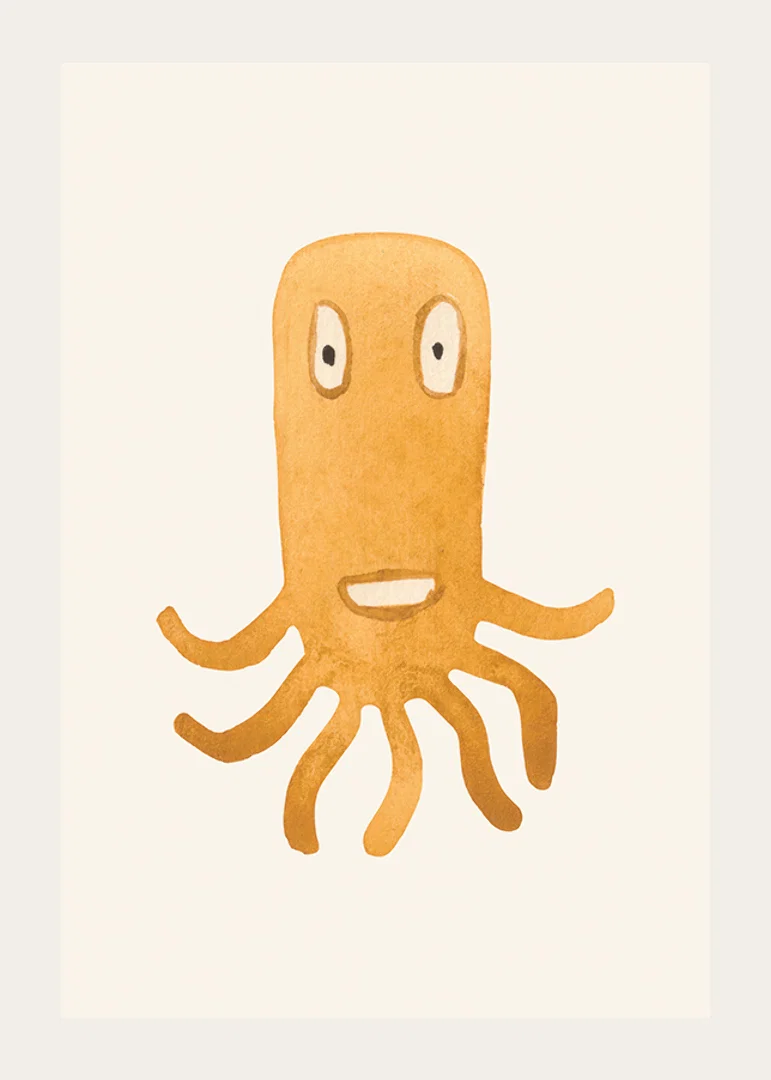 Akvarellillustration av orange bläckfiskmonster på ljus bakgrund-12