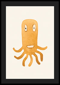 Ilustração em aquarela de monstro polvo laranja em fundo claro-4