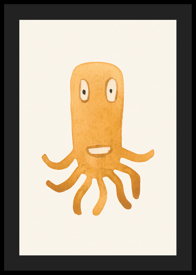 Ilustração em aquarela de monstro polvo laranja em fundo claro-12