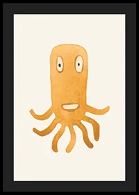 Akvarellillustration av orange bläckfiskmonster på ljus bakgrund-4
