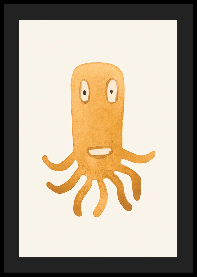 Akvarellillustration av orange bläckfiskmonster på ljus bakgrund-12