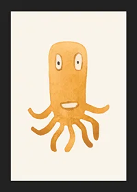 Akvarellillustration av orange bläckfiskmonster på ljus bakgrund-5