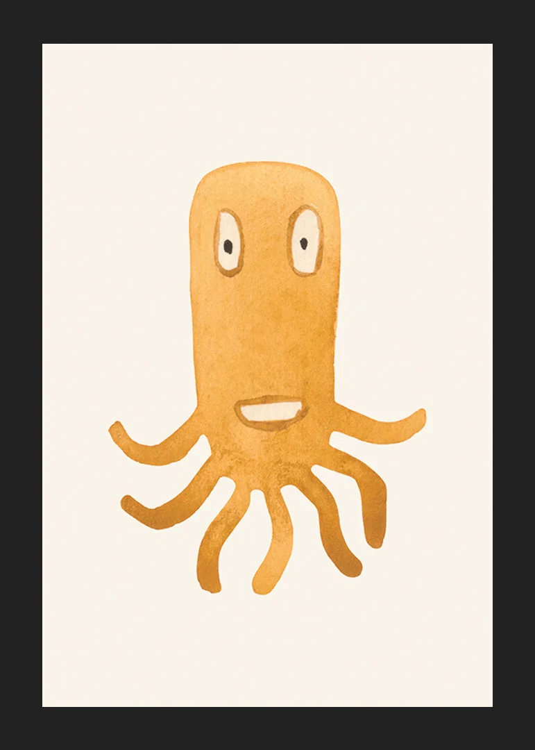 Akvarellillustration av orange bläckfiskmonster på ljus bakgrund-12