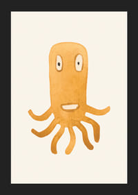 Waterverfillustratie van een oranje octopusmonster op een lichte achtergrond-5