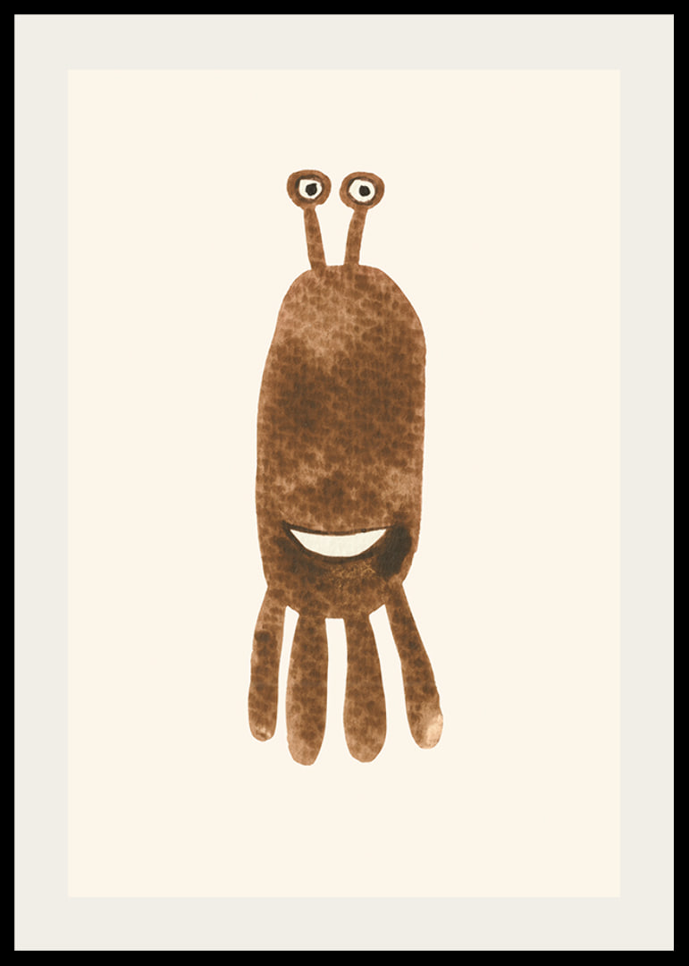 Brown illustrated monster with big eyes on light background-12