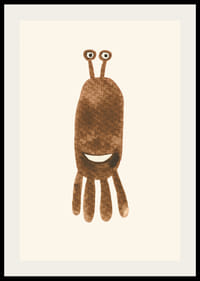 Hnedá ilustrovaná príšera s veľkými očami na svetlom pozadí-2