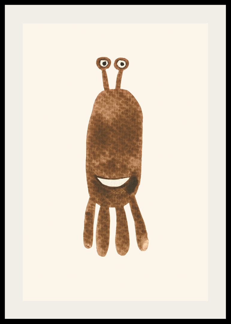 Hnedá ilustrovaná príšera s veľkými očami na svetlom pozadí-12