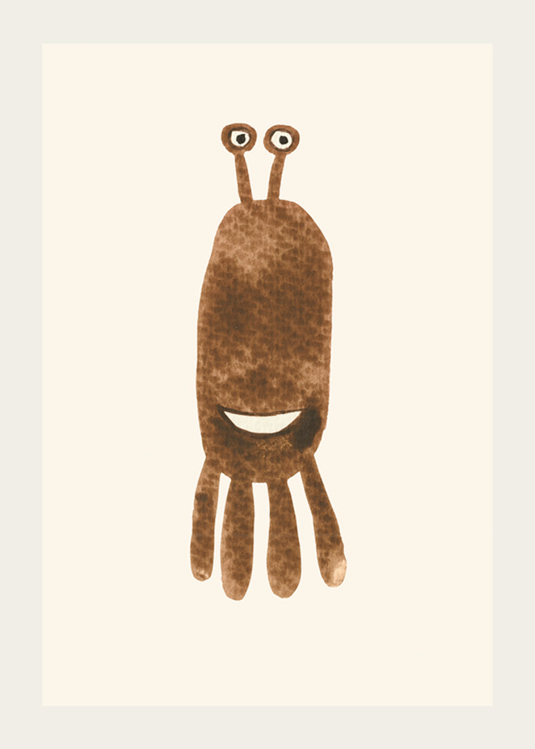 Brown illustrated monster with big eyes on light background-12