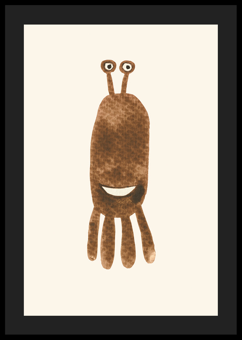 Brown illustrated monster with big eyes on light background-12