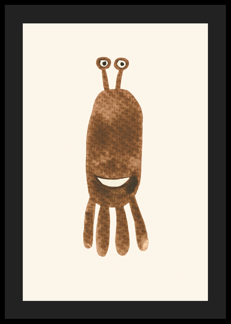 Hnedá ilustrovaná príšera s veľkými očami na svetlom pozadí-12