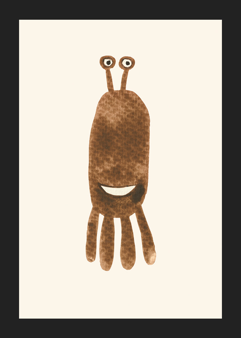 Brown illustrated monster with big eyes on light background-12