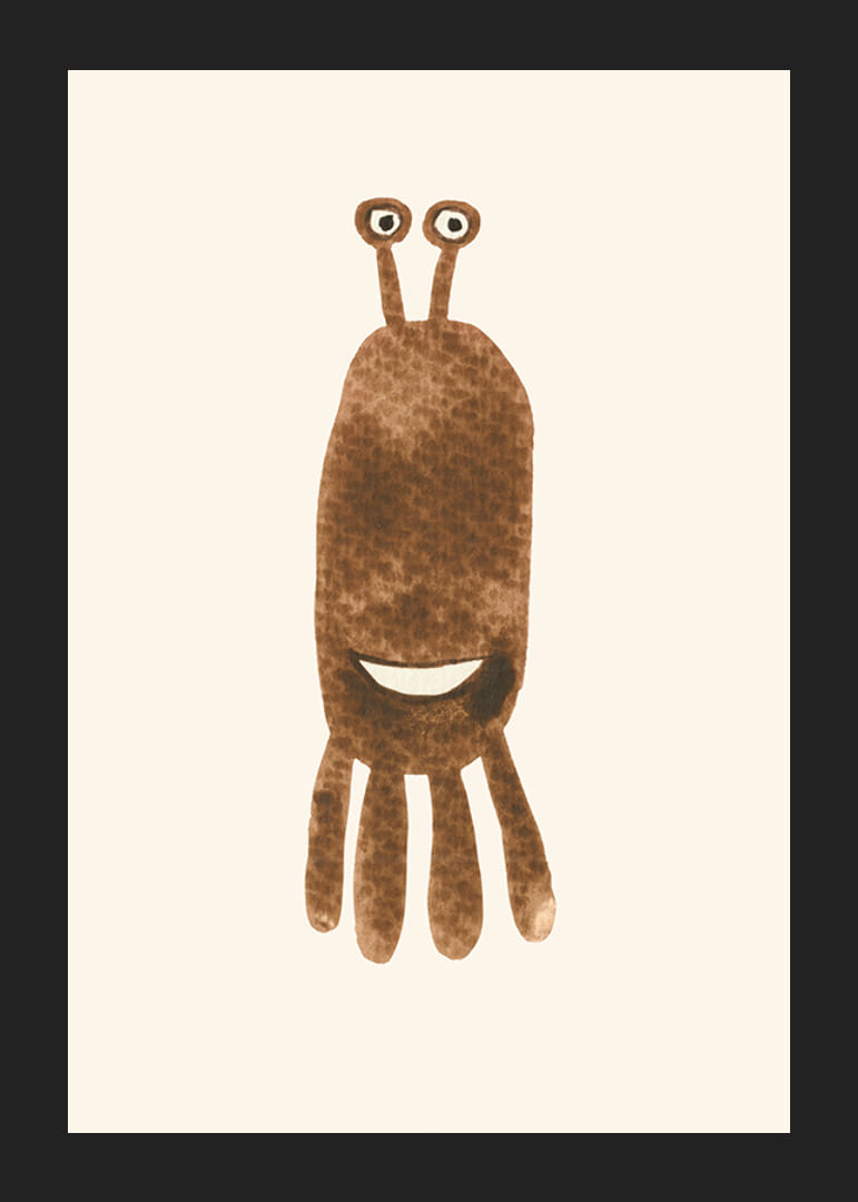 Hnedá ilustrovaná príšera s veľkými očami na svetlom pozadí-12