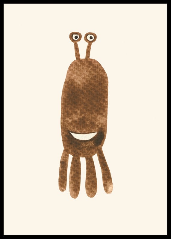 Brown illustrated monster with big eyes on light background-12