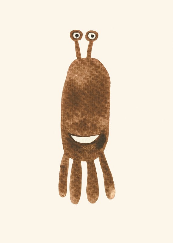 Brown illustrated monster with big eyes on light background-12