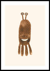 Brown illustrated monster with big eyes on light background-0