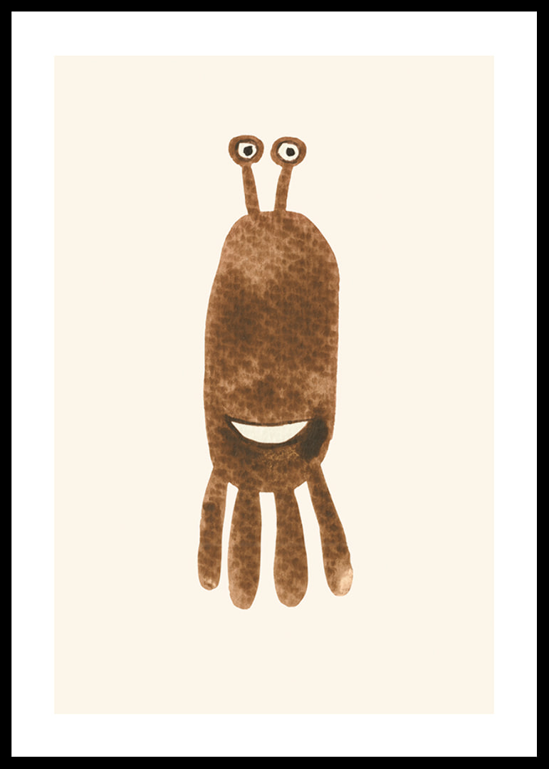 Brown illustrated monster with big eyes on light background-12