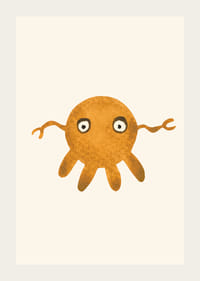 Illustriertes orangefarbenes Monster mit großen Augen auf hellem Hintergrund-3