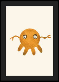 Illustriertes orangefarbenes Monster mit großen Augen auf hellem Hintergrund-4