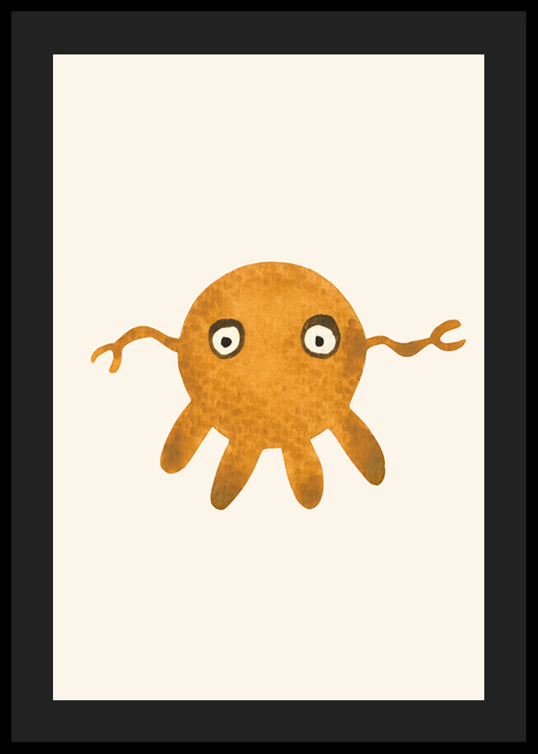 Illustriertes orangefarbenes Monster mit großen Augen auf hellem Hintergrund-12