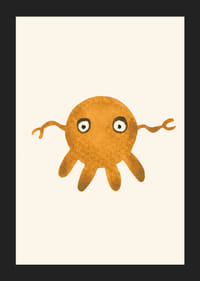 Illustriertes orangefarbenes Monster mit großen Augen auf hellem Hintergrund-5