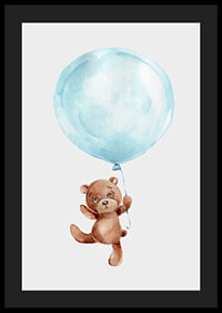 Watercolor of brown teddy bear hanging in blue balloon-4