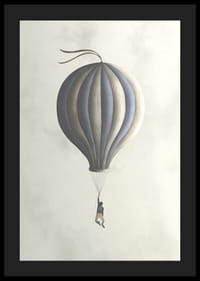 Illustration av man hängande från luftballong i dova toner-4