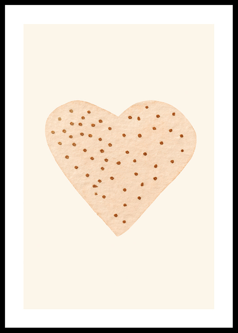 Illustrated heart with brown dots on beige background-12