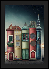 Illustration of houses built from books against starry sky-4