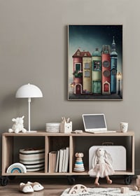 Illustration of houses built from books against starry sky-8