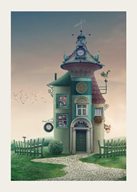 Illustrated fantasy house with tower and green details on meadow-3