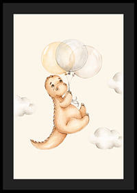 Illustrated dinosaur with balloons among soft clouds-4