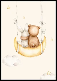 Watercolor illustration of rabbit and bear on moon swing-6