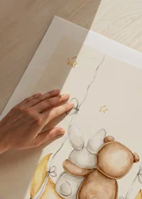 Watercolor illustration of rabbit and bear on moon swing-9