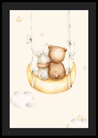 Watercolor illustration of rabbit and bear on moon swing-4