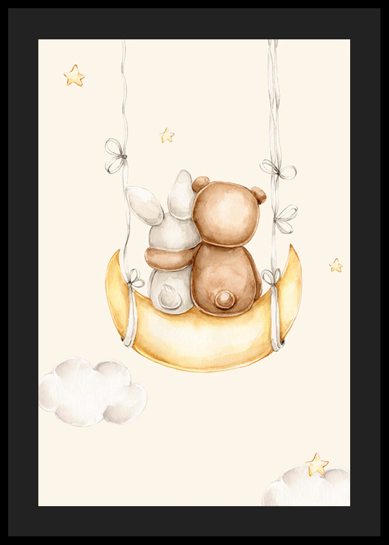 Akvarell illustratsioon jänesest ja karust kuukiigel-12