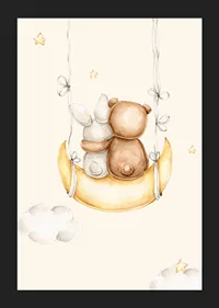 Watercolor illustration of rabbit and bear on moon swing-5