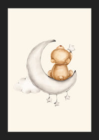 Akvarel medvedíka na polmesiaci s hviezdami a oblakmi-5