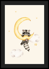 Watercolor illustration of raccoon hanging on a yellow moon-4