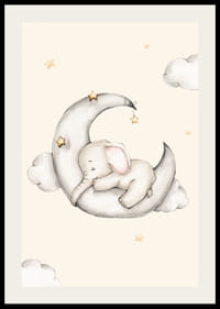 Akvarell illusztráció alvó elefántról a félholdon a csillagok között-2